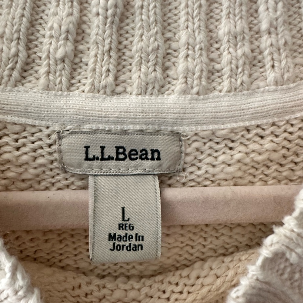 L.L. Bean Cream Sweater 100% Cotton Large Coastal Grandma - Picture 3 of 6